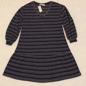 Loft blue peach stripe ruffle dress xsmall NWT